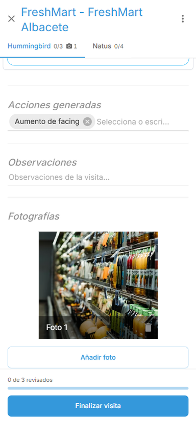 Formulario de visita de GPVManager en el móvil, con los campos de cada referencia.